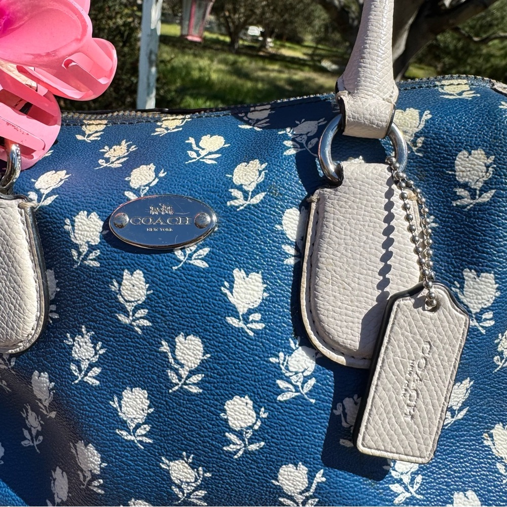 Coach Blue Floral Small Sierra Satchel F37237 + Clip - Picture 3 of 7